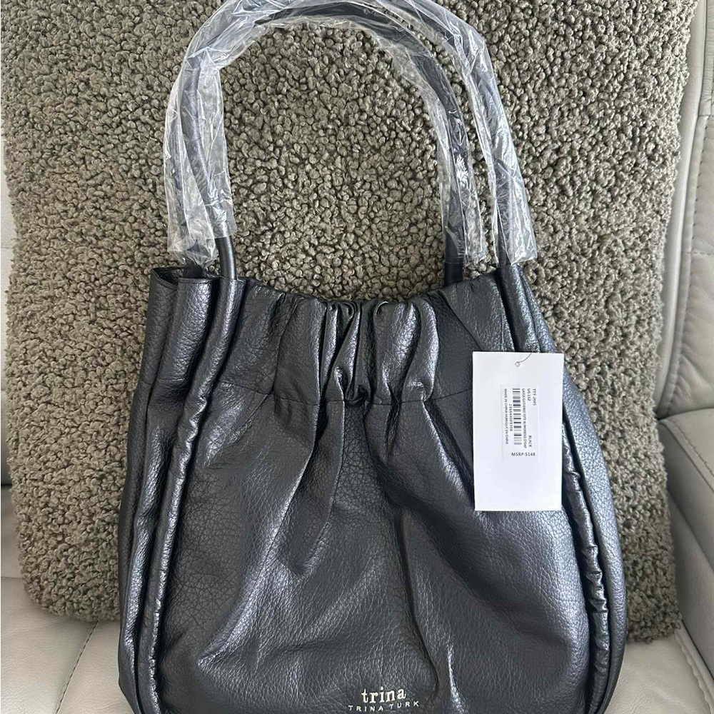 Trina Turk Slate Black Leather Shoulder Bag